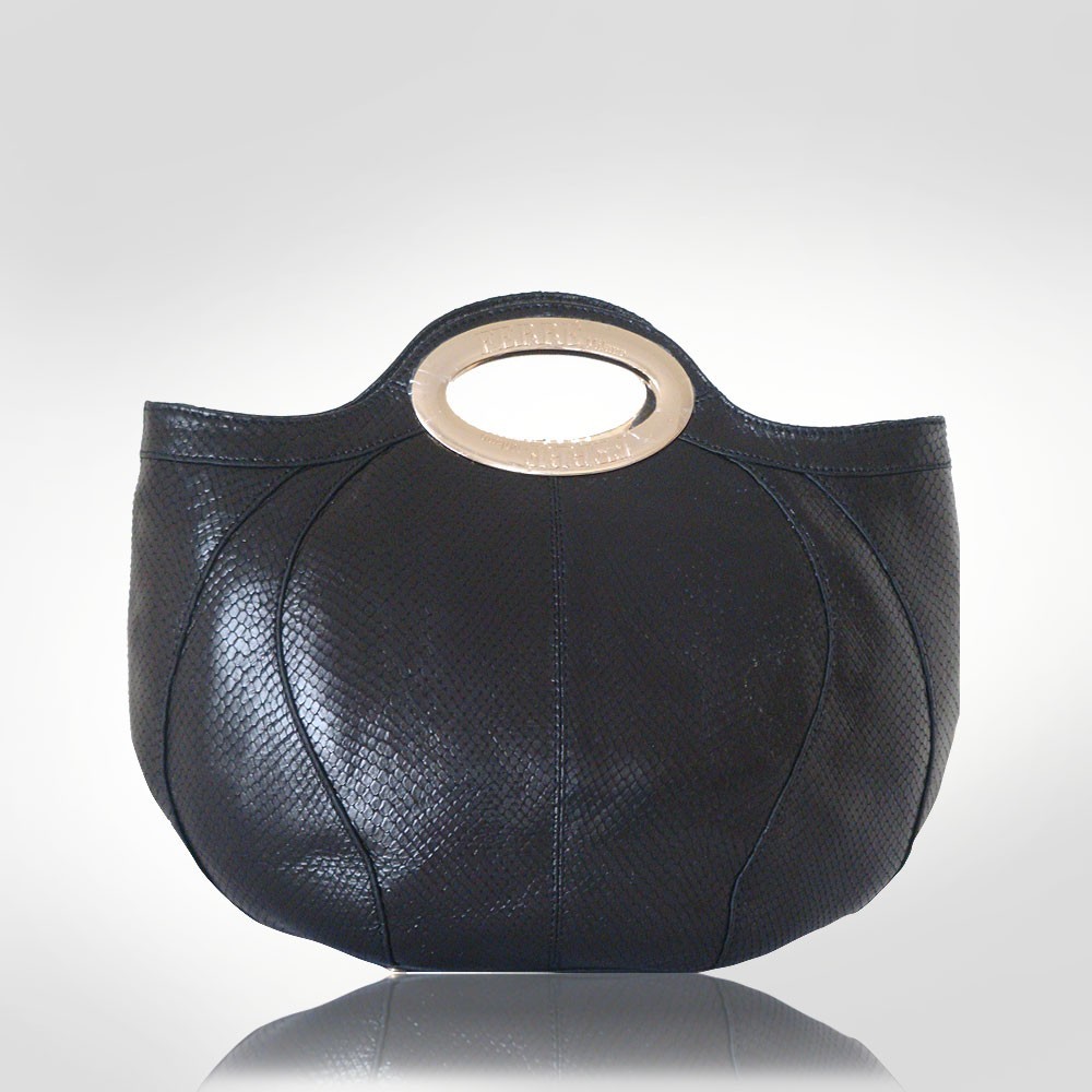 Ferre Milano Handbag Black Leather Bowler Top Handles