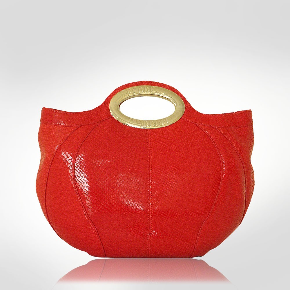 Ferre Milano Handbag Red Leather Bowler Top Handles