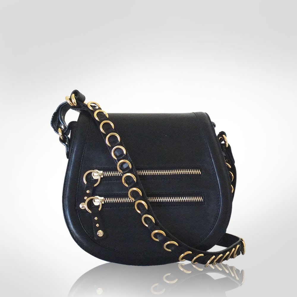 Giuseppe Zanotti Black Smooth Leather Messenger bag