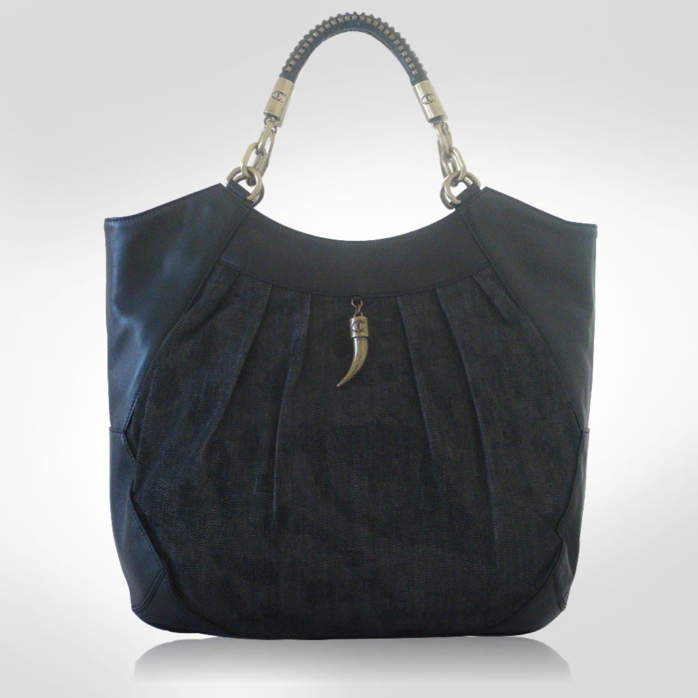 Just Cavalli Black Denim Large Hobo Bag