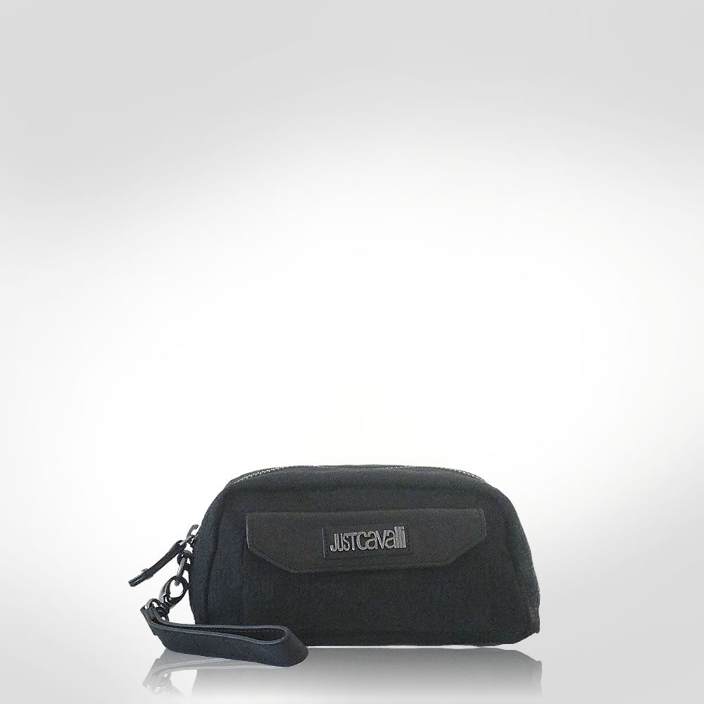 Just Cavalli Black Jacquard Canvas Wristlet