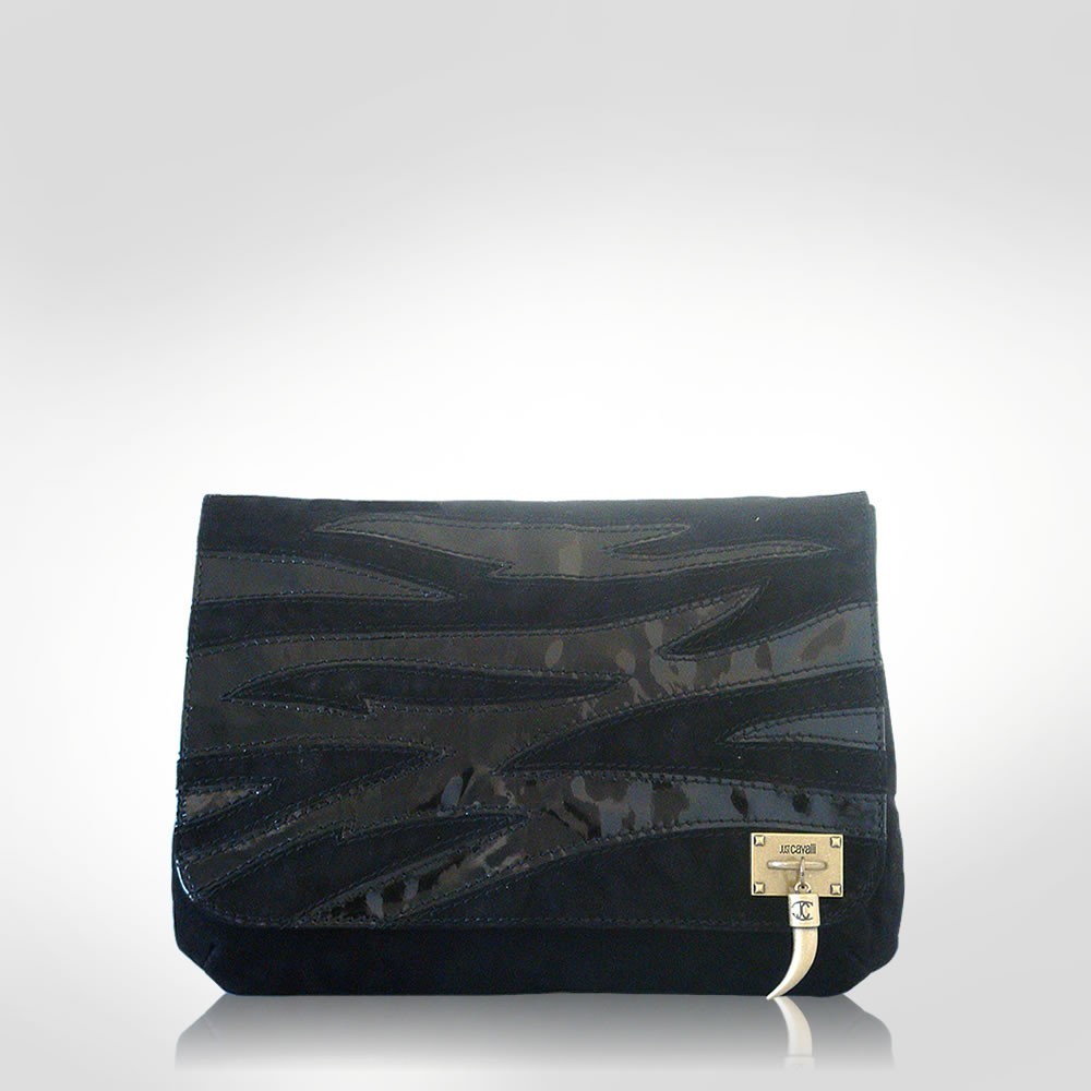 Just Cavalli Black Patent Leather Large Clutch