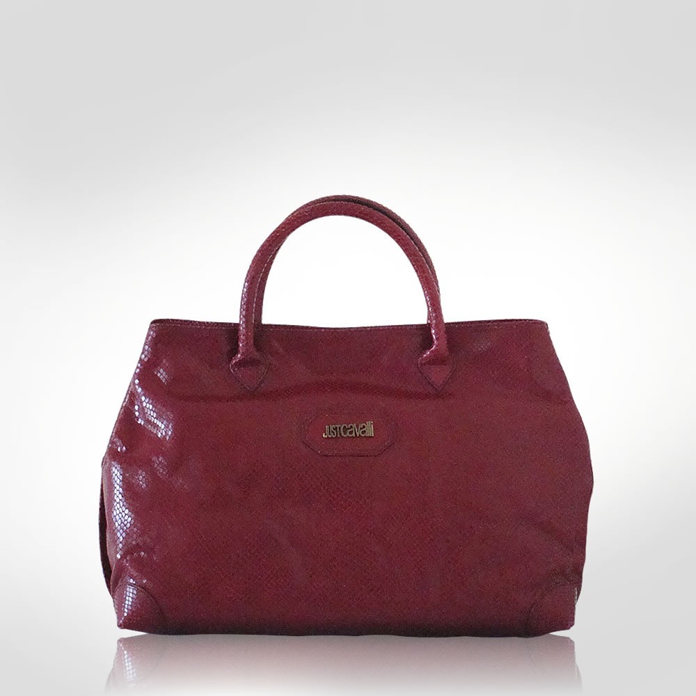 Just Cavalli Maroon Leather Large Tote