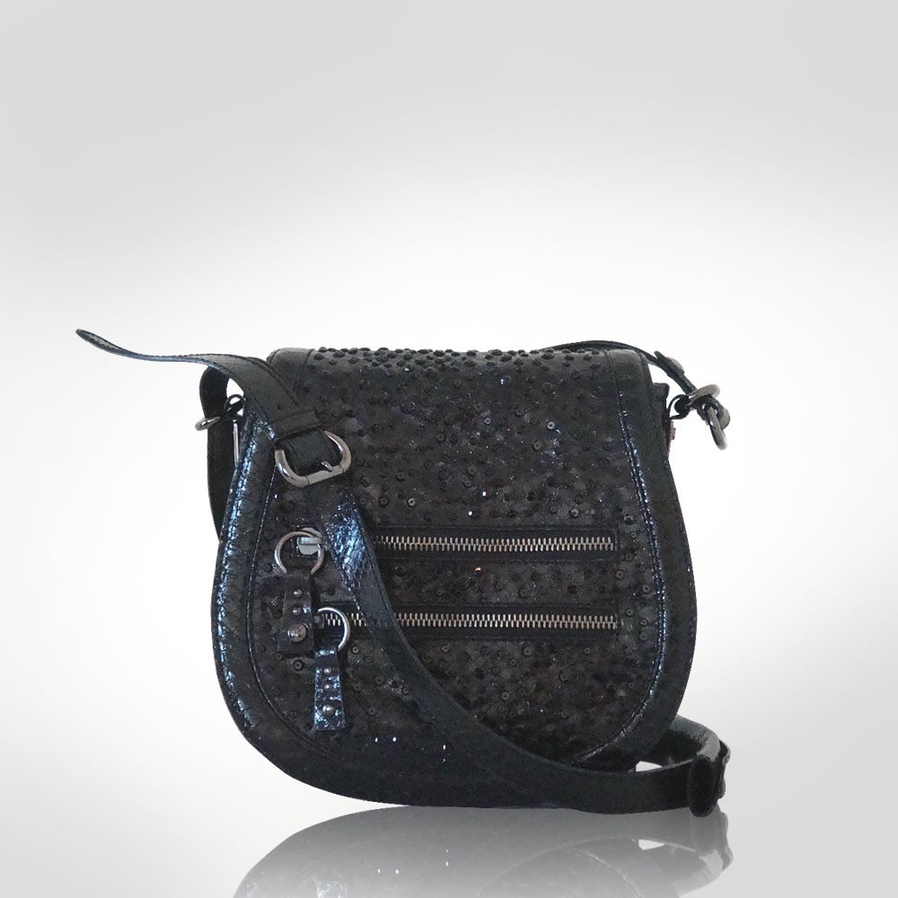 Authentic Giuseppe Zanotti Black Sequined Leather Messenger bag